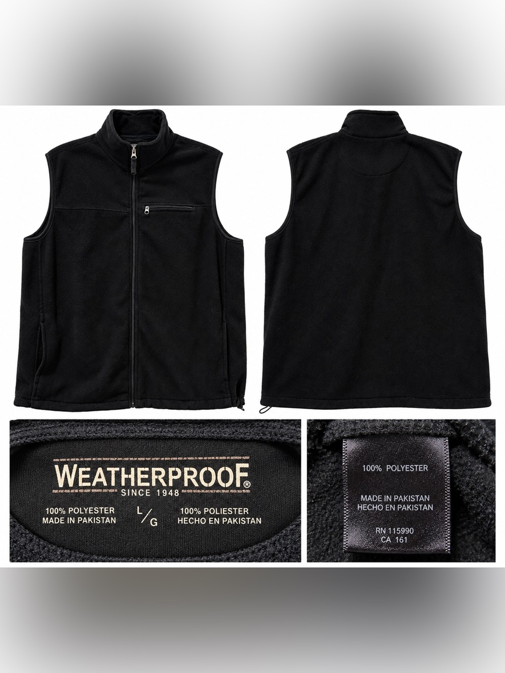 Weatherproof Black Fleece Vest – Size Large